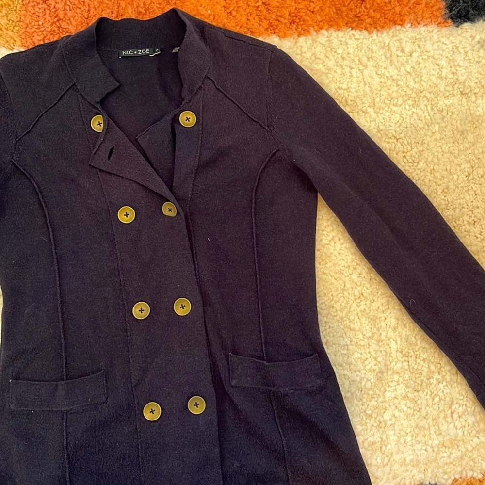Nic + Zoe gold button down navy cardigan large